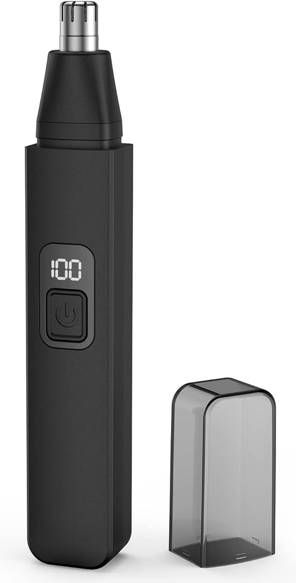 Nose Hair Trimmer, Rechargeable Cordless Painless Ear Eyebrow Trimming Tool Dual Edge Blades Razor Easy Cleansing with LED Light for Man Woman