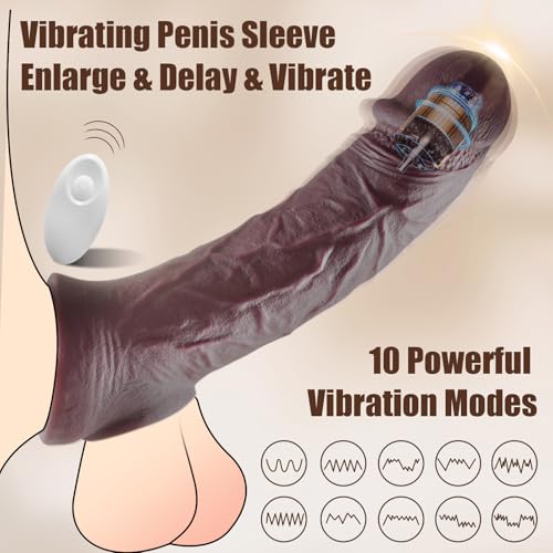 Image of ferch Vibrating Penis Sleeve, Ultra-Soft Penis Extender with 10 Vibrations for Prolonged Erection, Realistic Silicone Penis Enlarger Cock Ring Adult Toys for Men & Couple (Dark Brown)