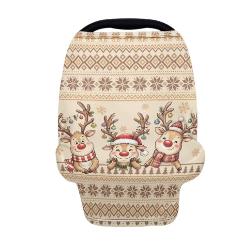 Image of Baby Car Seat Canopy Cover, Aztec Christmas Reindeer Nursing Cover