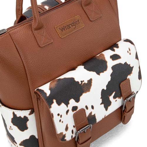 Image of Montana West Wrangler Womens Convertible Backpack Purse Cow Printed Backpack with Adjustable Crossbody Shoulder Strap for Work Travel WG175-9110COW-BR