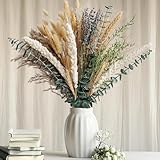 Boho Dried Flower Bouquet – Pampas Grass Bouquet with Lavender, Eucalyptus, Wheat & Bunny Tail – Rustic Dried Floral Arrangement for Olive Green Decor, Farmhouse Flowers, and Wedding Centerpieces