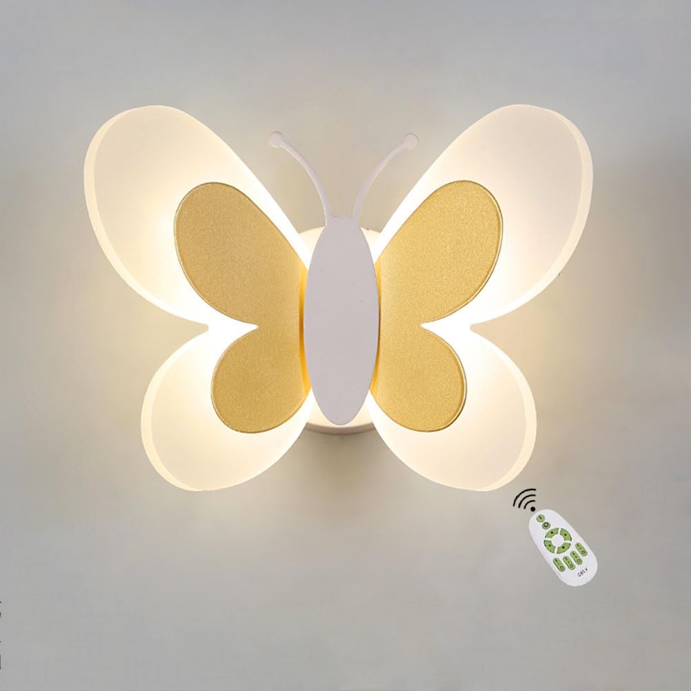 Lámpara de pared para habitación infantil Lámpara de pared de mariposa regulable con control remoto Lámpara de noche de dibujos animados Iluminación de pared decorativa moderna Lámpara para niños de