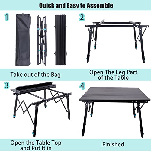 Ibequem Aluminum Foldable Table, Outdoor Camping Table Folding, Portable Lightweight Height Adjustable Camping Table With Carry Bag For Indoor Outdoor Travel, Camping Party Bbq Backyard (Black) #TOP2