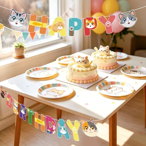 Image of Super Cat Birthday Decorations Cat Themed Happy Birthday Banner Cartoon Cute Cat Paw Print Happy Birthday Decor for Kids Boys Girls Adults and Pets Baby Shower Party Supplies
