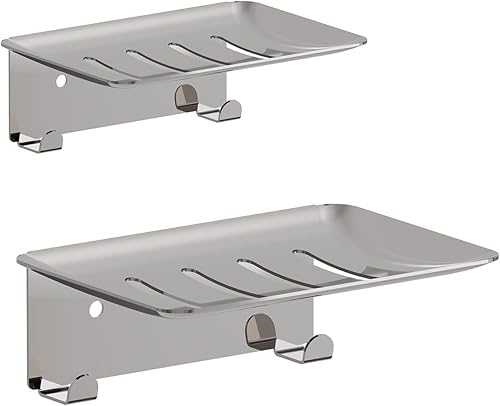 Jabonera autoadhesiva de 4 ranuras para baño, soporte de jabón de ducha montado en la pared con gancho, bandeja de jabón de acero inoxidable