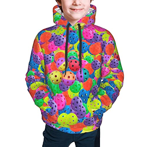 Bikinsex Boys Girls Hoodies Sweatshirt Cool 3D Print Pullover With Big Pocket For Fashion Warm Winter (Pickleball Balls Colors Pattern) #TOP7