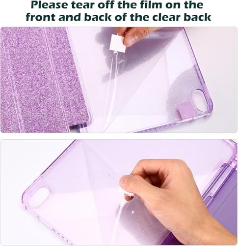Image of ProElite Case Cover for Apple iPad (A16) 11th /10th Generation (2025 /2022), Transparent case Cover with Pencil Holder for iPad 11th /10th Gen 2025 /2022, Glittering Purple