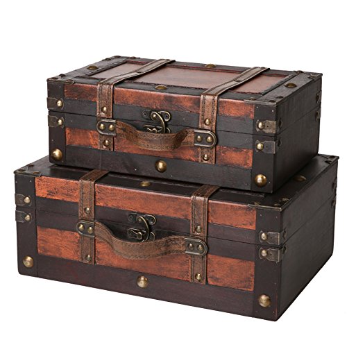 SLPR Crawford Wooden Trunk with Straps (Set of 2, Wine Color) | Old-Fashioned