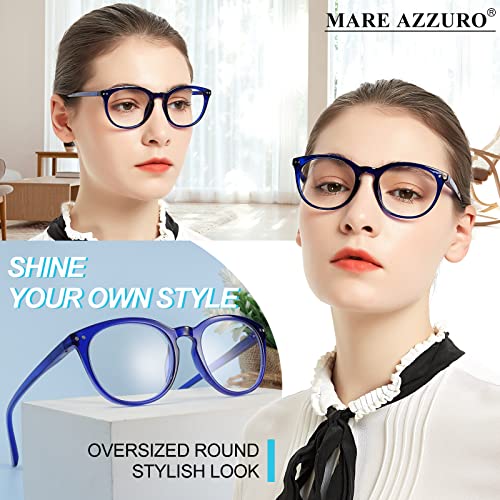 Image of MARE AZZURO Reading Glasses Women Round Readers 0 1.0 1.25 1.5 1.75 2.0 2.25 2.5 2.75 3.0 3.5 4.0 5.0 6.0 (Blue 125)