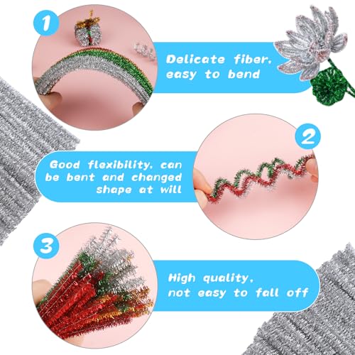 Image of ZXIIXZ 100 Pcs Pipe Cleaners, Glitter Silver Pipe Cleaner Craft Supplies