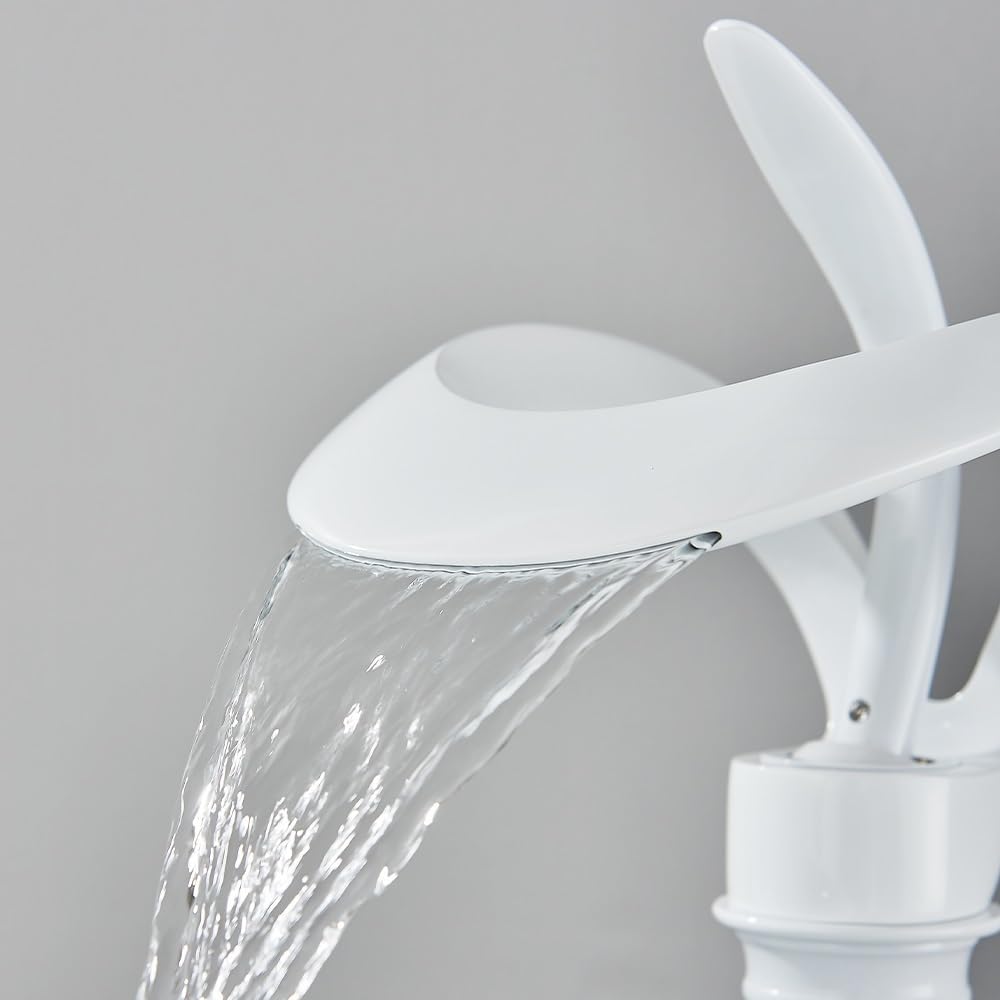 Grifo de Lavabo de baño Blanco, caño de Cascada de un Solo Mango, Grifo Mezclador de Agua fría y Caliente, grúa de Fregadero de Estilo Moderno Dorado Cepillado (Color : Brushed Gold)