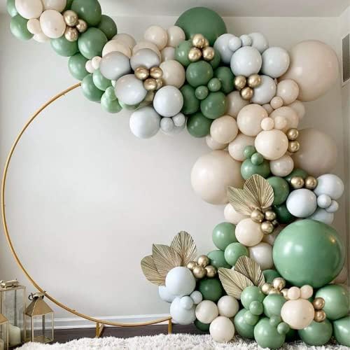 Sage Green Balloon Garland Arch Kit - 154pcs Avocado Green Balloon with Blush Balloons Gold Balloons and Macaron Gray Balloons for St Patricks Day Decorations Birthday Party Baby Shower