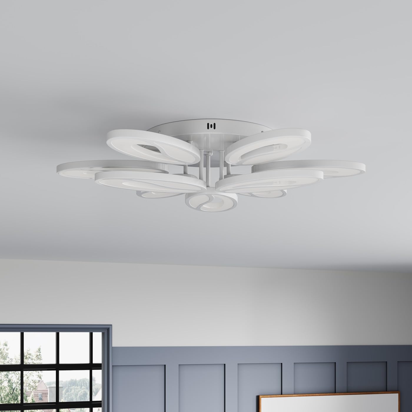 Lampa sufitowa LED, 25,59 cala, liść akrylowy, kwiat z pilotem, możliwość ściemniania 2800-6500 K, biała lampa sufitowa LED w pobliżu pokoju
