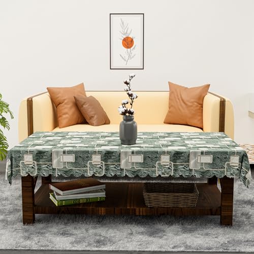 Image of Kuber Industries 36x54 Inch PVC Center Table Cover 4 Seater for Living Room and Home Decor | Waterproof and Anti-Slip Teapoy Cover | Table Protector Sheet | Check Circle - Grey