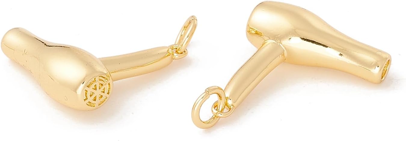 LiQunSweet 10 pcs Golden Color Brass Hair Dryer Shaped Charms Barber Tool Theme Charms for DIY Jewelry Necklace Earring Bracelet Crafts Bag Keychain Phone Decor - Image 2
