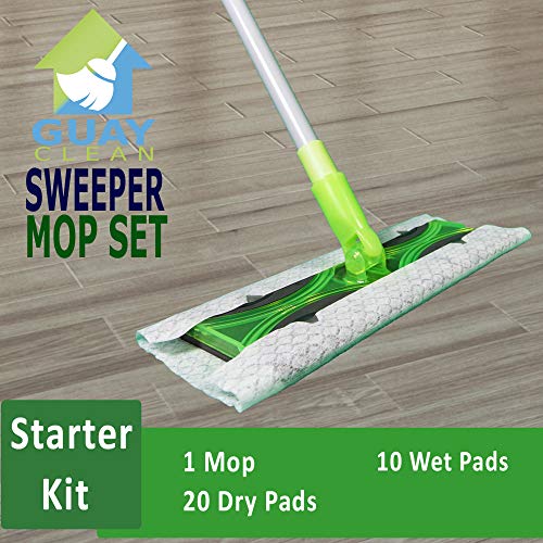 image for Guay Clean Flat Mop Sweeper Cleaning Kit Set with Adjustable Handle - 