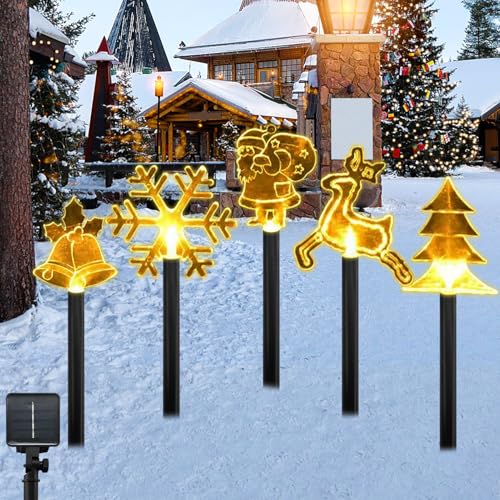 Lets Joy Luces de Navidad Exterior Solares, Juego de 5 Lámparas Solares para Exterior, Luces LED para Jardín, Navidad Luces Decorativas al Aire Libre, Navidad Fiestas Camino Trasero