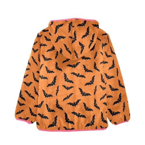 Halloween Bat Toddler Fleece Jacket Baby Girls Hooded Zipper Long Sleeve Thick Warm Outerwear 3-10 Years2