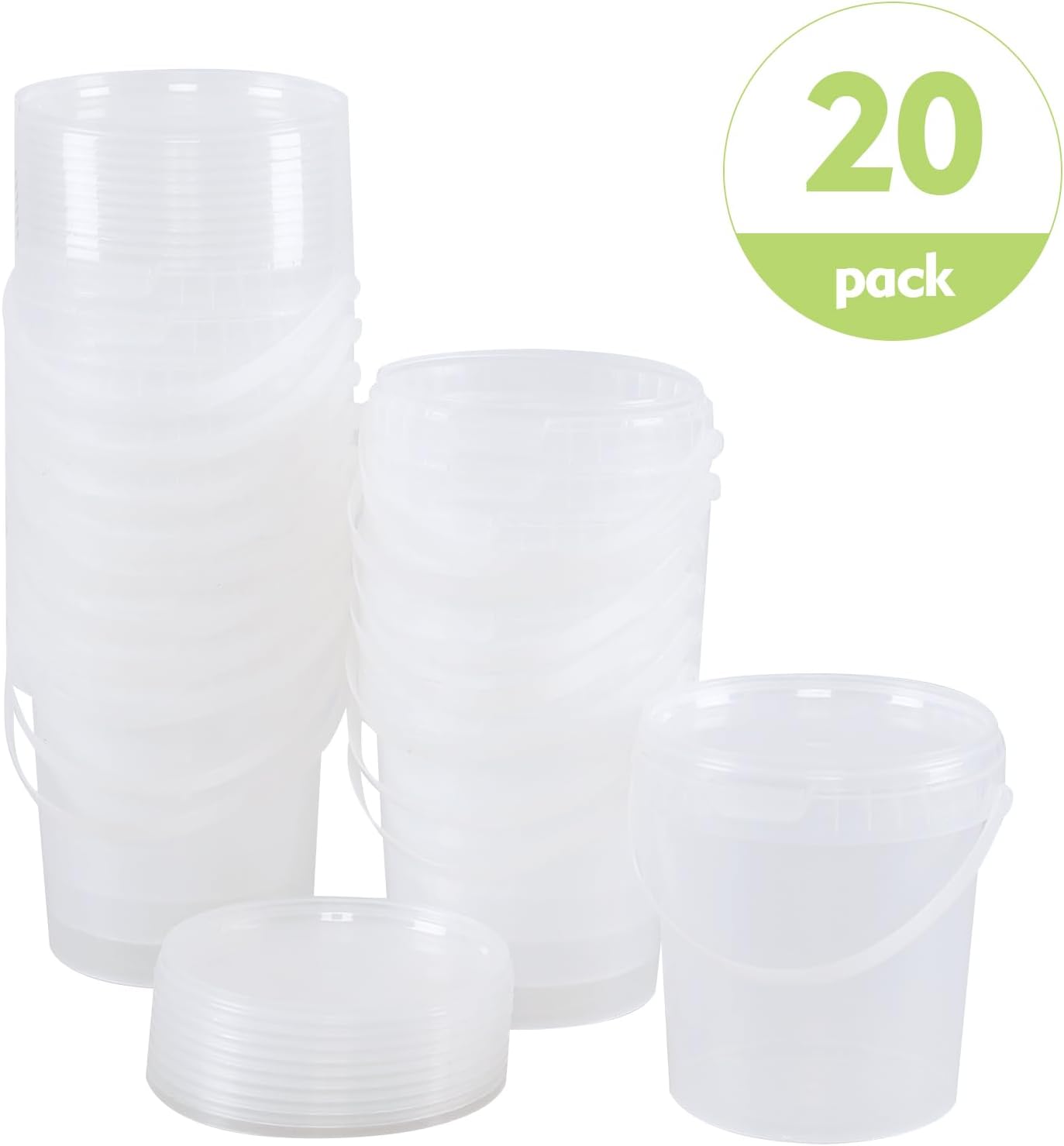 20 Pack Plastic Rum Buckets for Drinks, 27OZ Cocktail Buckets Reusable Smoothie Bucket with Lid and Handle, Ice Cream Pails for Halloween Football Parties Bar Beer