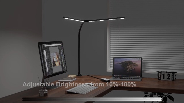 Image of ShineTech LED Desk Lamp for Home Office, Ultra Bright Clamp Light with Flexible Gooseneck, 25 Lighting Modes, Eye-Caring Architect Lamp for Dual Monitors, Reading & Gaming Setup