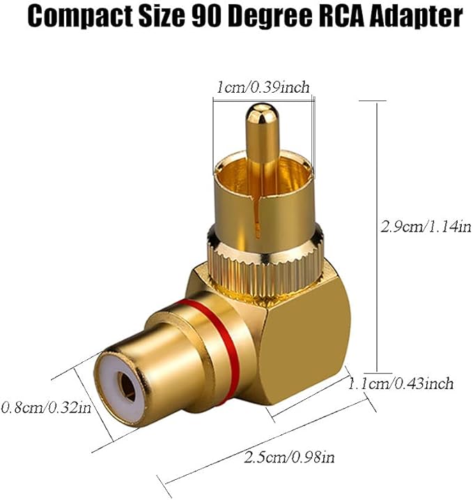 Adaptador RCA Ángulo Recto 90° Hembra a Macho Chapado en Oro para TV (4) miniatura 3