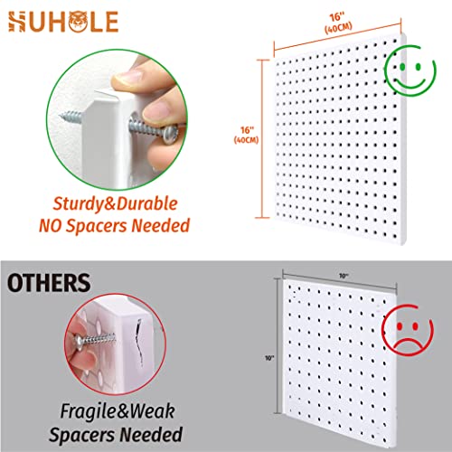 Image of HUHOLE Metal Pegboard Wall Organizer 80cm X 80cm 4PC | 300 lb Capacity Steel Pegboard Panels with 30 Hooks for Garage, Gaming Setup, Craft Room and Workshop