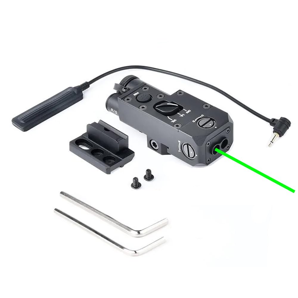 Metal CQL-1 Box Aiming Laser Sight Indicator, with Green Laser & IR Laser & Side M300 M600 Flashlight Mount & Modular Remote Pressure Switch, Black