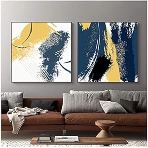 Kunstwerk Schilderij 2 stuks 31,5 x 31,5 inch (80 x 80 cm) geen frame Muurkunst Abstract Geel Blauw Zwart Posters En…