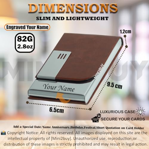Image of Engraved Your Name Customized On Vertical Card Holder -Luxurious Unisex Design-RFID Blocking Stainless Steel 1 x 10 x 6 cm for Credit|Debit|ATM|Business Visiting Corporate Gift (Brown-SLV)