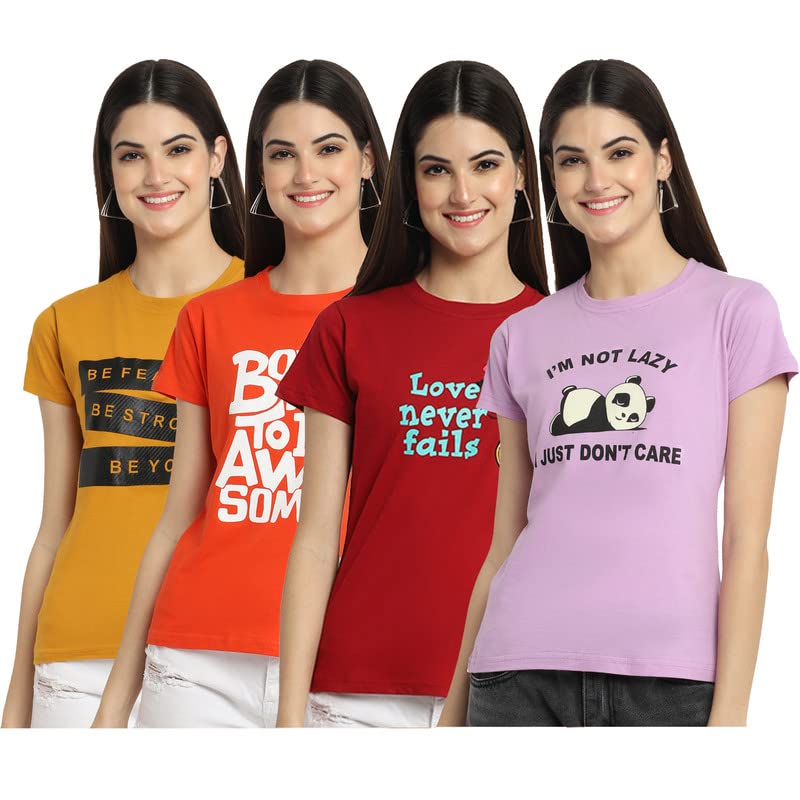 Image of Preneum Women's Cotton Regular Fit Graphic Stylish Printed Short Sleeves Casual T-Shirt |Trend & Styles