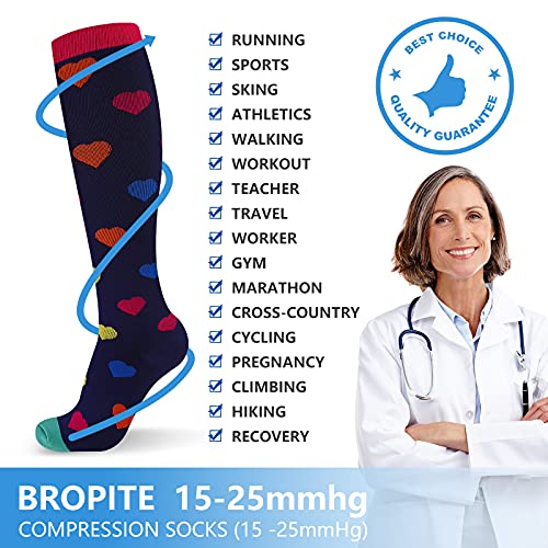 Image of bropite Compression Socks 20-30 mmHg,6 Pairs Knee-High for Running,Nurses | Graduated 20-30mmHg support,better circulation,swelling relief,unisex all-day comfort for pregnancy & activity