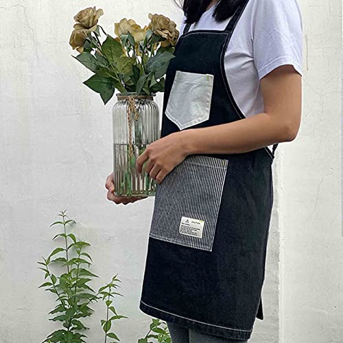 Grembiule da Barista Grembiuli da Uomo in Denim Grembiule Jean per Parrucchiere con Tasche Incrociate sul Retro per camerieri Barbecue