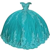 Youjiayi Off Shoulder Aqua Quinceanera Dresses with Bow Long Lace Tulle Ball Gowns for Sweet 15 16 Luxury Appliques Beaded Prom Gowns Petite Size 2