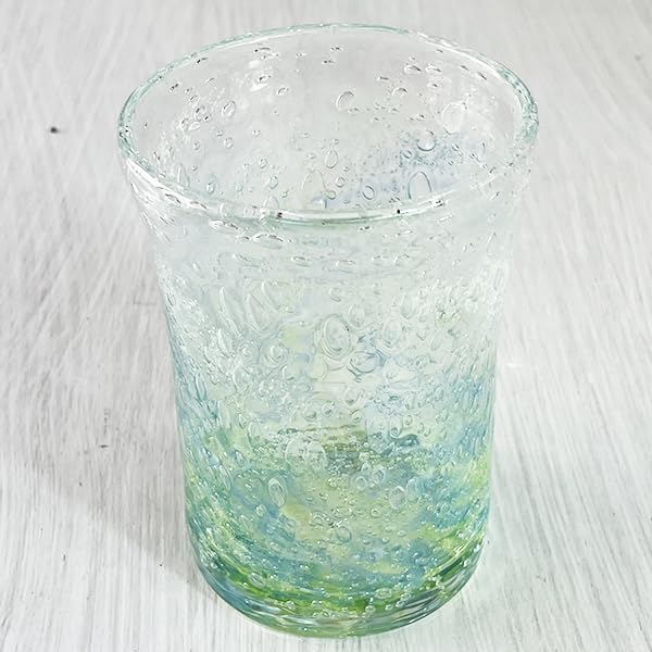 Ryukyu Glass Firefly Bubble Tumbler Green Blown Beer Glass 11oz Okinawa