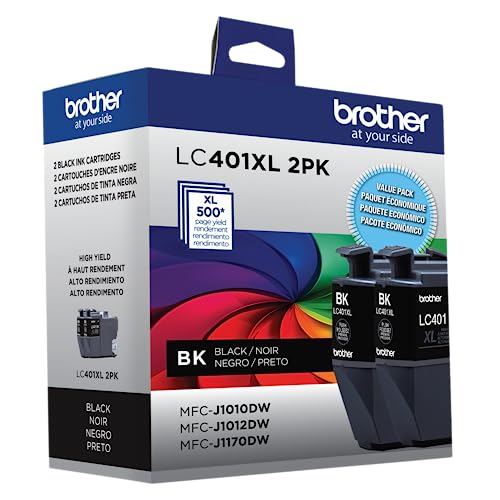 Image of Brother Genuine LC401XL 2PK High Yield 2-Pack Black Ink Cartridges