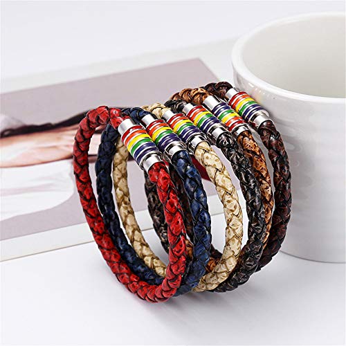 Image of Leather Braided LGBT Rainbow Bangle Bracelet - Gay & Lesbian Pride