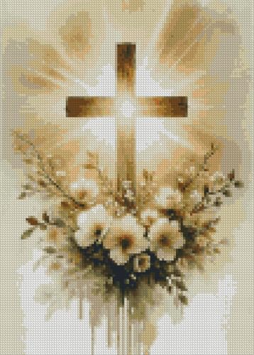 Image of MjhRcll Crucifixion Stamped Cross Stitch Kits, Cross Stitch Ornament Kits for Adults Beginners, Counted Embroidery Needlepoint Kits Home Decor 12x16 Inch