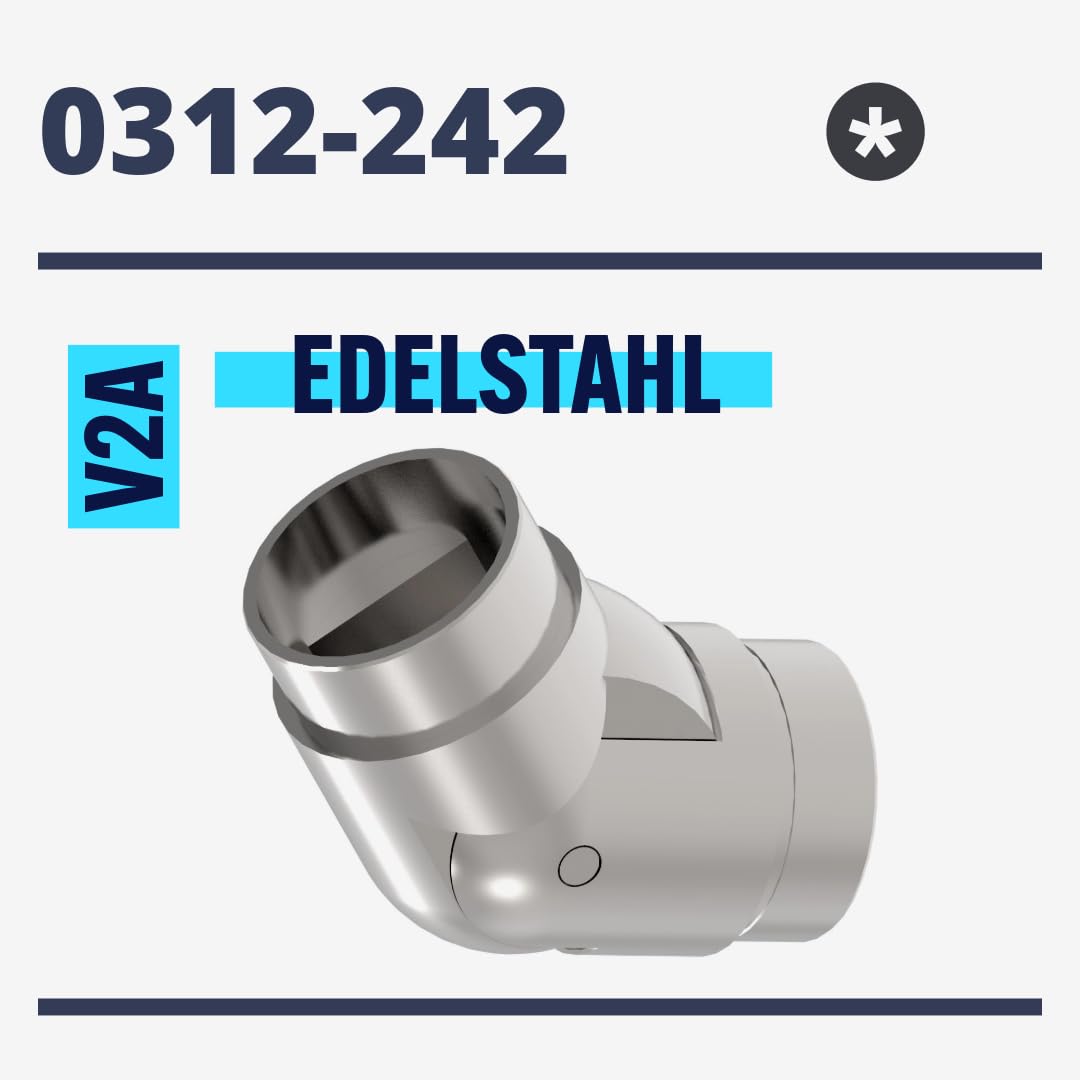 Giunto Regolabile In Acciaio Inox Per Tubo 42,4 Mm - Angolo 0-90°, Con Perno M10, Per Ringhiere