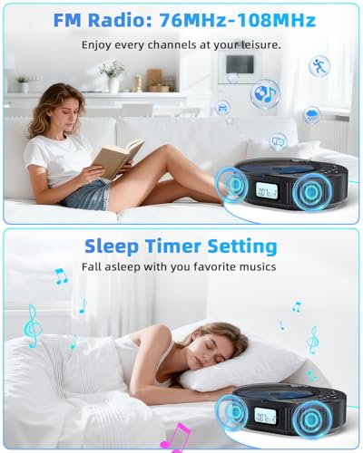 Image of Portable CD Player，CD Player with Speaker Remote Control，Support FM Radio，Black