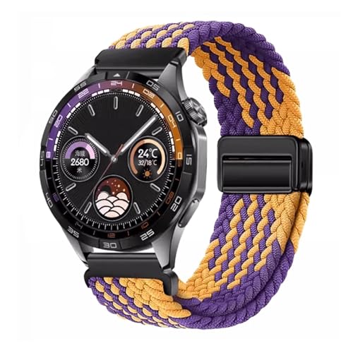 Bracelet en nylon 22 mm bicolore jaune et violet pour montre connectée universelle