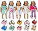 Produktbild ZITA ELEMENT 7 Stück Puppenzubehör für 43-46cm Babypuppe und 18 Zoll American Girl Doll Puppe Kleidung Puppenbekleidung 5er Kleider mit 2 Paare Schuhe Puppenkleidung Puppenkleider