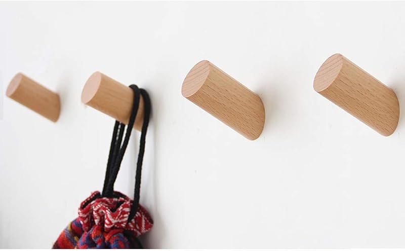 Felidio Ganchos de pared de madera, paquete de 4 ganchos para abrigos montados en madera rústica, resistente, perchero para sombreros | para Colgar Toallas de Baño Percha de Ropa (Madera de Haya)