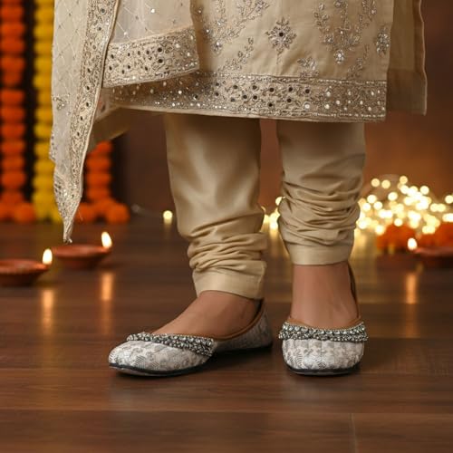 Image of DFR Women Rajasthani Embroidered with Payal Punjabi Mojari Juti Shoe