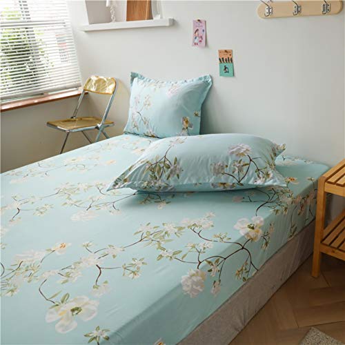 Feelyou Kids Floral Fitted Sheet Girls Cute Chic Flowers Bedding Set Twin Size For Teens Women Bedroom Decor Bright Blue White Botanical Plants Bed Sheet Set Garden Theme Bed Cover With 1 Pillow Case #TOP3