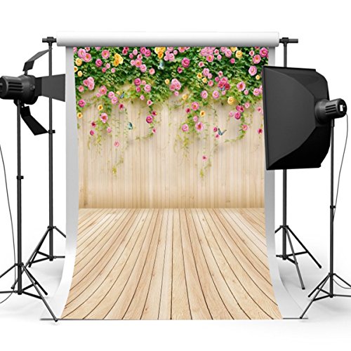 Mohoo 3x5FT Silk Flower Wood Wall Photography Backdrop Studio Props Background 90×150cm