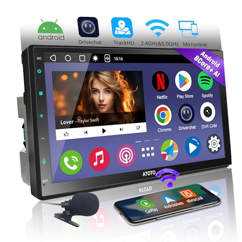 ATOTOEXCEL A6PF Radio de Coche 2 DIN Android, 7 Pulgadas inalámbrica CarPlay e inalámbrica Android Auto, Dab+ Radio, Doble Bluetooth, conexión WiFi/BT/USB, GPS Navegador Coche, 2G+32G