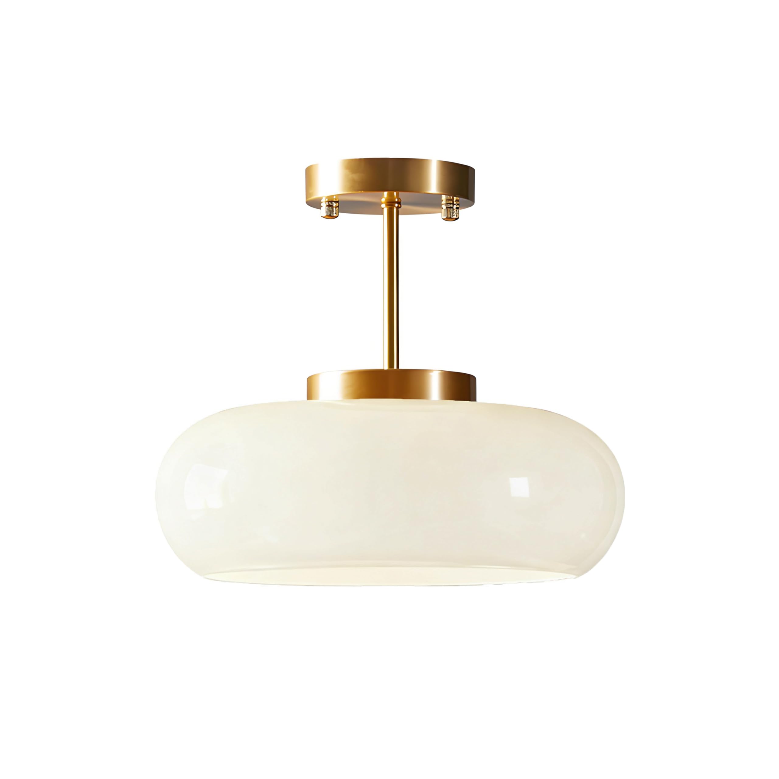 Plafonnier moderne rond en verre, Abat-jour en Verre Rond de 28cm avec Base Métallique Dorée, Éclairage de Hall pour Chambres,Salles à Manger,Cuisines plafonnier (Blanc crème, H25cm)