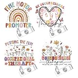 4 Pcs Occupational Therapy Badge Reel, Leopard Print Rainbow OT Heart Floral Design ID Badge Holder Retractable with Clip, Occupational Therapist Gifts