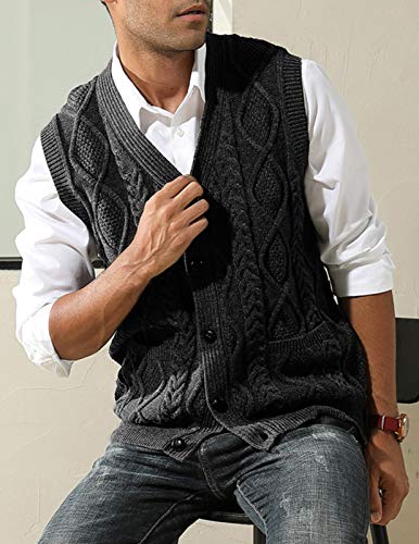 Image of PJ PAUL JONES Mens Cable Knit V Neck Sweater Vest Button Up