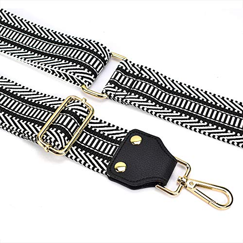 Bag/Purse Strap Replacement Crossbody Shoulder For Women Adjustable Jacquard Woven Cotton Guitar Strap Style (Black) #TOP4